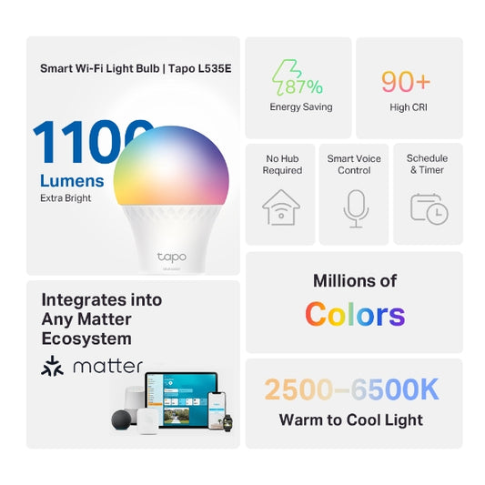 Tp-Link Tapo L535E I Smart WiFi Light Bulb, Multicolor