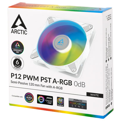 Arctic P12 PWM PST A-RGB Semi-Passive 120 mm Case Fan with Digital A-RGB, White(ACFAN00254A)