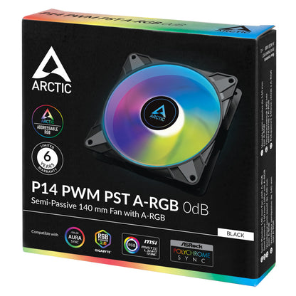 Arctic P14 PWM PST A-RGB Semi-Passive 140 mm Case Fan with Digital A-RGB, Black (ACFAN00239A)