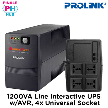 Prolink 1201SFCU 1200VA Line Interactive UPS w/AVR, 4x Universal Socket
