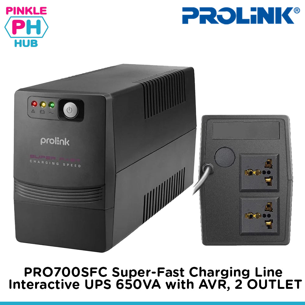Prolink PRO700SFC Super-Fast Charging Line Interactive UPS 650VA with AVR, 2 OUTLET