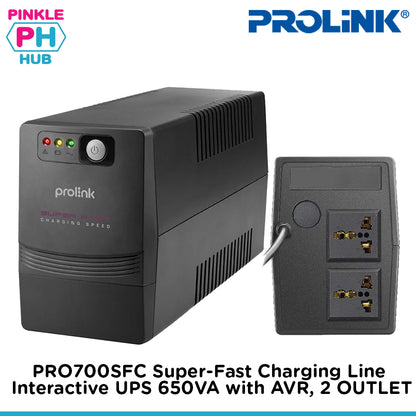 Prolink PRO700SFC Super-Fast Charging Line Interactive UPS 650VA with AVR, 2 OUTLET