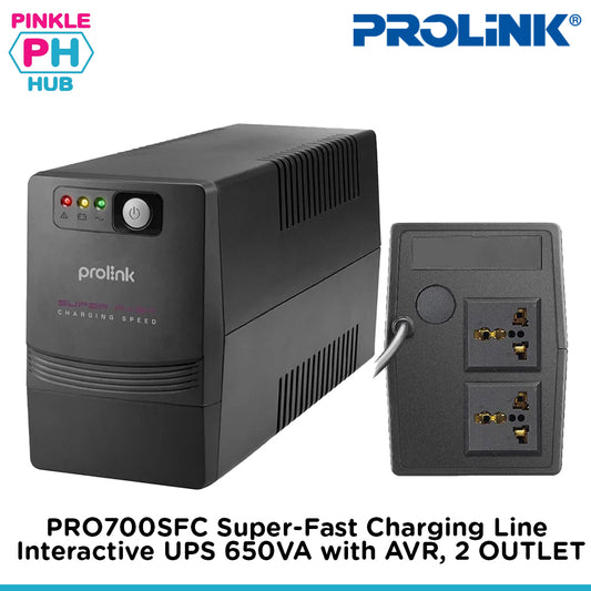 Prolink PRO700SFC Super-Fast Charging Line Interactive UPS 650VA with AVR, 2 OUTLET