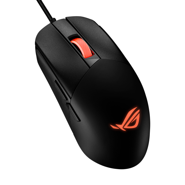 ASUS ROG Strix Impact III 59-gram wired RGB gaming mouse, 12,000-dpi optical sensor, near-zero click latency, swappable mouse switch sockets, ROG Micro Mouse Switches, ROG Paracord, 100% PTFE mouse feet, and a durable design.