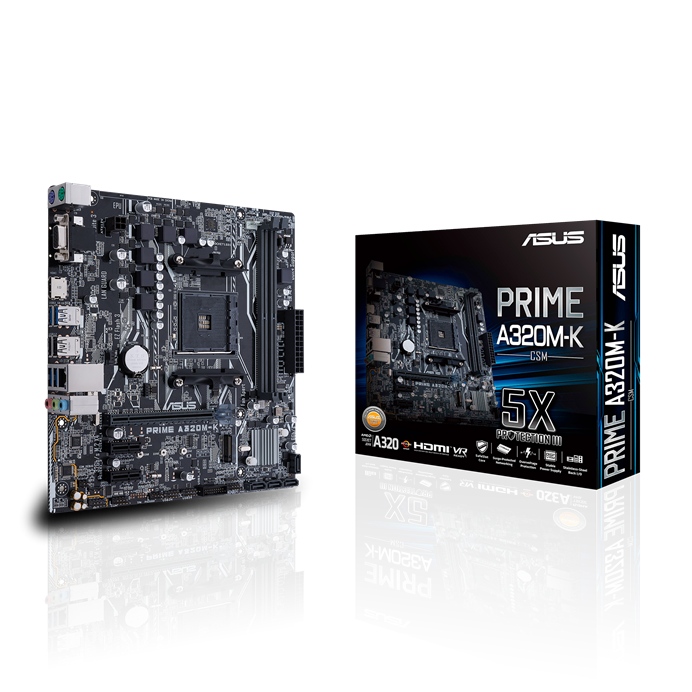 ASUS PRIME A320M-K/CSM, AMD AM4 uATX motherboard with LED lighting, DDR4 3200MHz, 32Gb/s M.2, HDMI, SATA 6Gb/s, USB 3.0