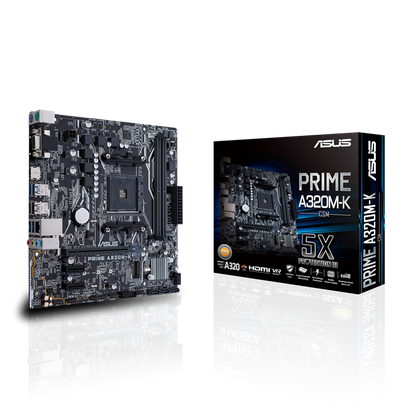 ASUS PRIME A320M-K/CSM, AMD AM4 uATX motherboard with LED lighting, DDR4 3200MHz, 32Gb/s M.2, HDMI, SATA 6Gb/s, USB 3.0