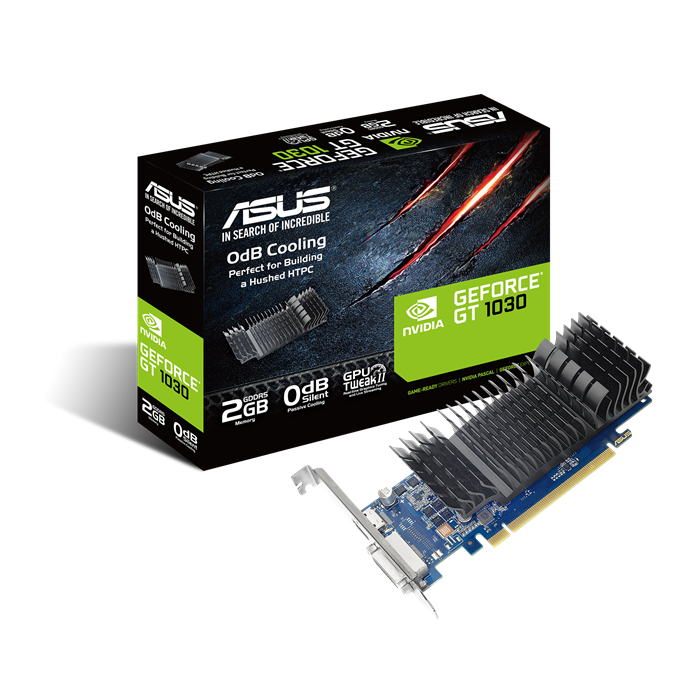 ASUS GeForce® GT 1030 2GB GDDR5 low profile graphics card for silent HTPC build (with I/O port brackets)