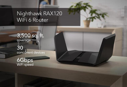 NETGEAR AX6000 WiFi Router Nighthawk 12-Stream Dual-Band WiFi 6 Router, 6Gbps (RAX120-100EUS)