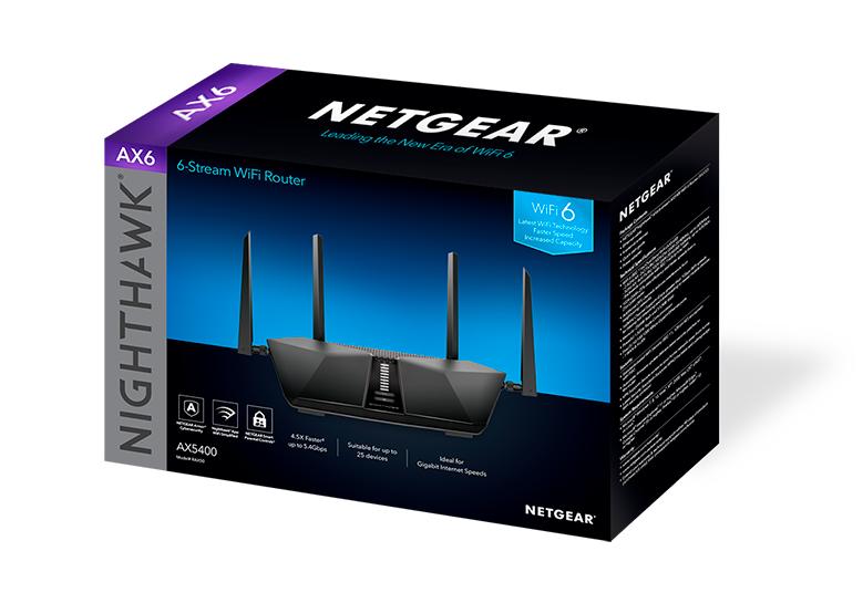 NETGEAR AX5400 WiFi Router Nighthawk 6-Stream Dual-Band WiFi 6 Router, 5.4Gbps (RAX50-100PRR)