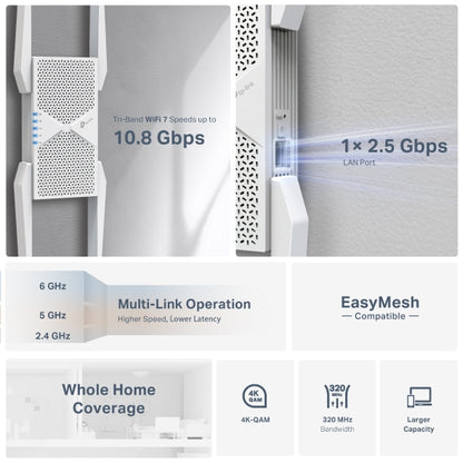 Tp-Link RE655BE I BE11000 Tri-Band Wi-Fi 7 Range Extender
