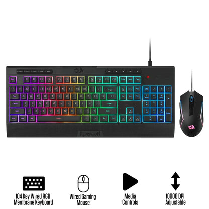 Redragon S151W Gaming Essentials Wired Keyboard & Mouse Bundle - Black | White