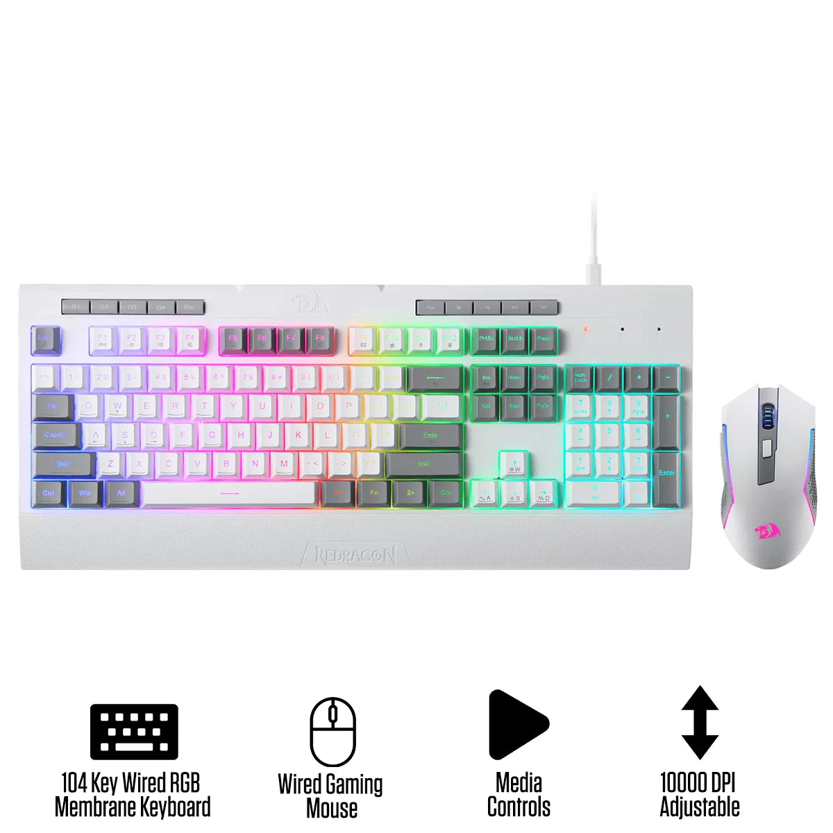 Redragon S151W Gaming Essentials Wired Keyboard & Mouse Bundle - Black | White