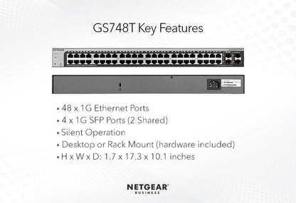 NETGEAR  48-Port Gigabit Ethernet Smart Switch With 2 Dedicated SFP Ports(GS748T-500AJS)