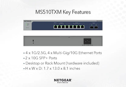NETGEAR 8-Port Multi-Gigabit/10G Ethernet Smart Switch with 2 SFP+ Ports