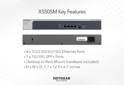 NETGEAR 5-port, 5-speed Unmanaged Switch 10-Gigabit/Multi-Gigabit (XS505M-100EUS)