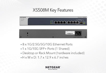 NETGEAR 8-port, 5-speed Unmanaged Switch 10-Gigabit/Multi-Gigabit (XS508M-100EUS)