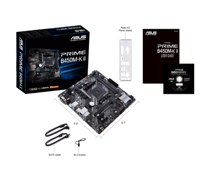 ASUS AMD B450 (Ryzen AM4) micro ATX motherboard with M.2 support, HDMI/DVI-D/D-Sub, SATA 6 Gbps, 1 Gb Ethernet, USB 3.2 Gen 1 Type-A, BIOS FlashBack™ (PRIME B450M-K II)