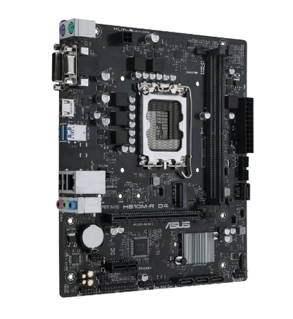 ASUS Intel® H610 (LGA 1700) mic-ATX motherboard with DDR4, PCIe 4.0, M.2 slot, Realtek 1 Gb Ethernet, HDMI®,D-Sub, DVI, USB 3.2 Gen 1 ports, SATA 6 Gbps , COM header, LPT header, TPM header (PRIME H610M-R D4)