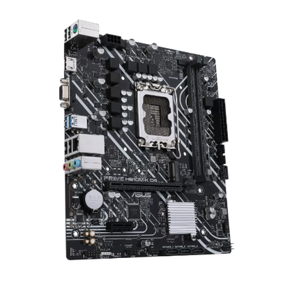 ASUS Intel® H610 (LGA 1700) mic-ATX motherboard with DDR4, PCIe 4.0, M.2 slot, Realtek 1 Gb Ethernet, HDMI®, D-Sub, USB 3.2 Gen 1 ports, SATA 6 Gbps, COM header, RGB header (PRIME H610M-K D4)