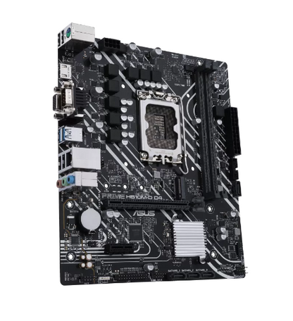 Intel® H610 (LGA 1700) mic-ATX motherboard with DDR4, PCIe 4.0, M.2 slot, Realtek 1 Gb Ethernet, HDMI®, D-Sub, USB 3.2 Gen 1 ports, SATA 6 Gbps, COM port, LPT header, RGB header (PRIME H610M-D D4)