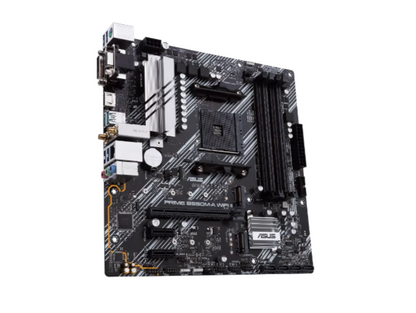 ASUS AMD B550 (Ryzen AM4) micro ATX motherboard with dual M.2, PCIe 4.0, Wi-Fi 6, 1 Gb Ethernet, HDMI, DVI-D, D-Sub, SATA 6 Gbps, USB 3.2 Gen 2 Type-A, and Aura Sync RGB lighting support (PRIME B550M-A WIFI II)