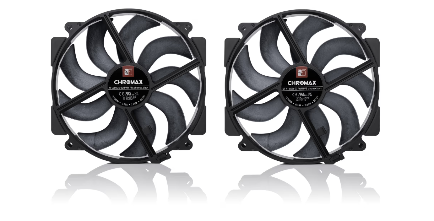 Noctua NF-A14x25r G2 PWM Sx2-PP chromax.black Next-gen black round 140mm dual fan set