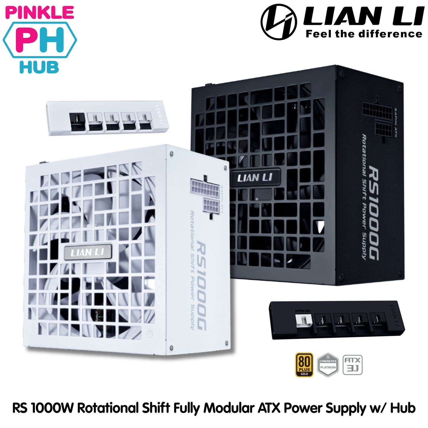 LIAN LI RS 1000W Rotational Shift Fully Modular ATX Power Supply (W/USB Fan Hub) - Black | White