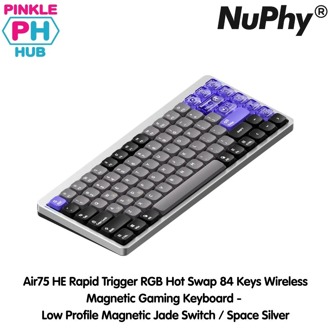 NuPhy® Air75 HE Rapid Trigger RGB Hot Swap 84 Keys Wireless Magnetic Gaming Keyboard - Low Profile Magnetic Jade Switch / Space Silver