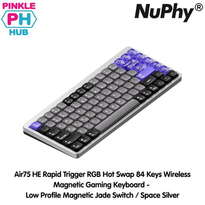 NuPhy® Air75 HE Rapid Trigger RGB Hot Swap 84 Keys Wireless Magnetic Gaming Keyboard - Low Profile Magnetic Jade Switch / Space Silver