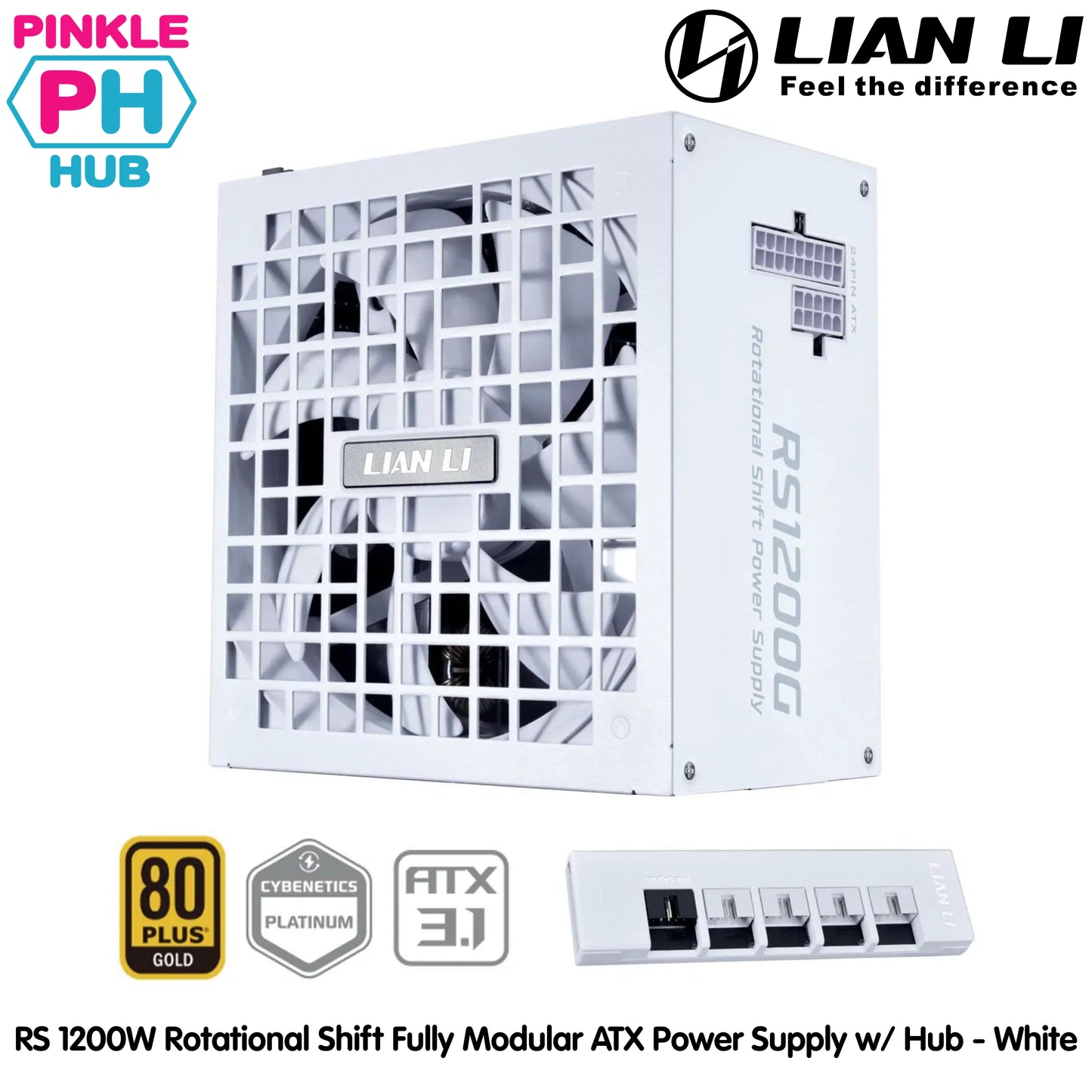 LIAN LI RS 1200W Rotational Shift Fully Modular ATX Power Supply (W/USB Fan Hub) - Black | White