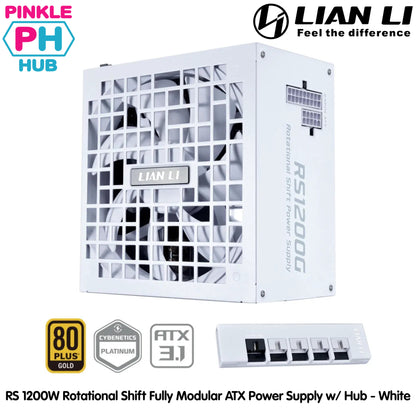 LIAN LI RS 1200W Rotational Shift Fully Modular ATX Power Supply (W/USB Fan Hub) - Black | White
