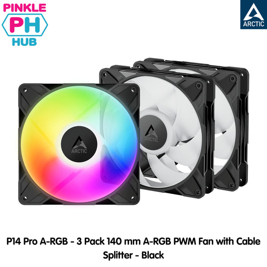 ARCTIC P14 Pro A-RGB - 3 Pack 140 mm A-RGB PWM Fan with Cable Splitter - Black