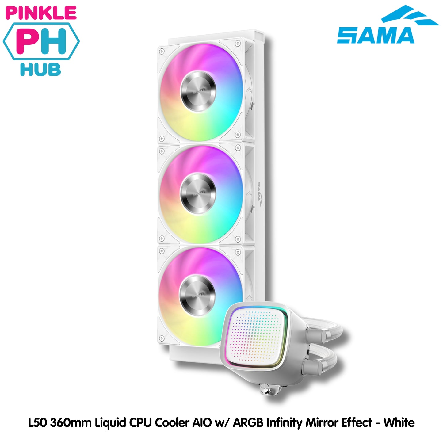 SAMA L50 360mm Liquid CPU Cooler AIO w/ ARGB Infinity Mirror Effect - Black | White