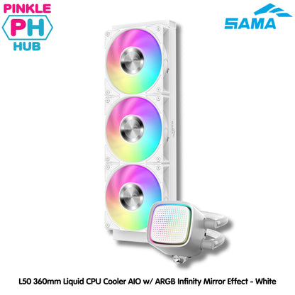 SAMA L50 360mm Liquid CPU Cooler AIO w/ ARGB Infinity Mirror Effect - Black | White
