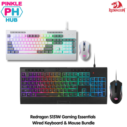 Redragon S151W Gaming Essentials Wired Keyboard & Mouse Bundle - Black | White