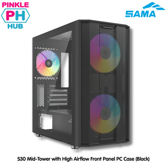 Sama S30 Mid-Tower with High Airflow Front Panel PC Case (Black)