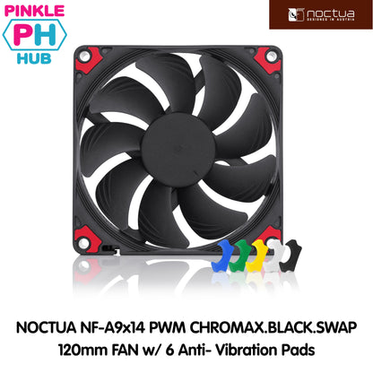NOCTUA NF-A9x14 PWM CHROMAX.BLACK.SWAP 120mm FAN w/ 6 Anti-Vibration Pads