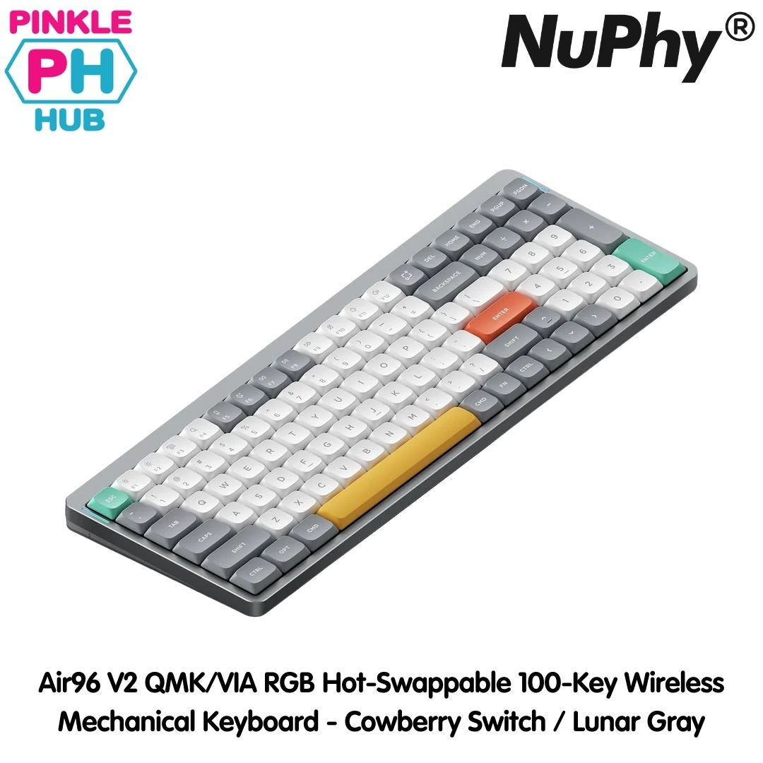 NuPhy® Air96 V2 QMK/VIA RGB Hot-Swappable 100-Key Wireless Mechanical Keyboard - Cowberry Switch / Lunar Gray