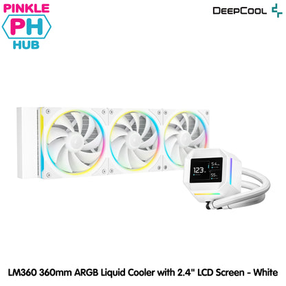 DEEPCOOL LM360 360mm ARGB Liquid Cooler with 2.4" LCD Screen - Black | White