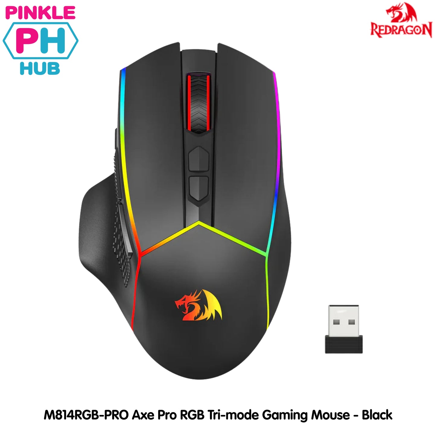 Redragon M814RGB-PRO Axe Pro RGB Tri-mode Gaming Mouse - Black