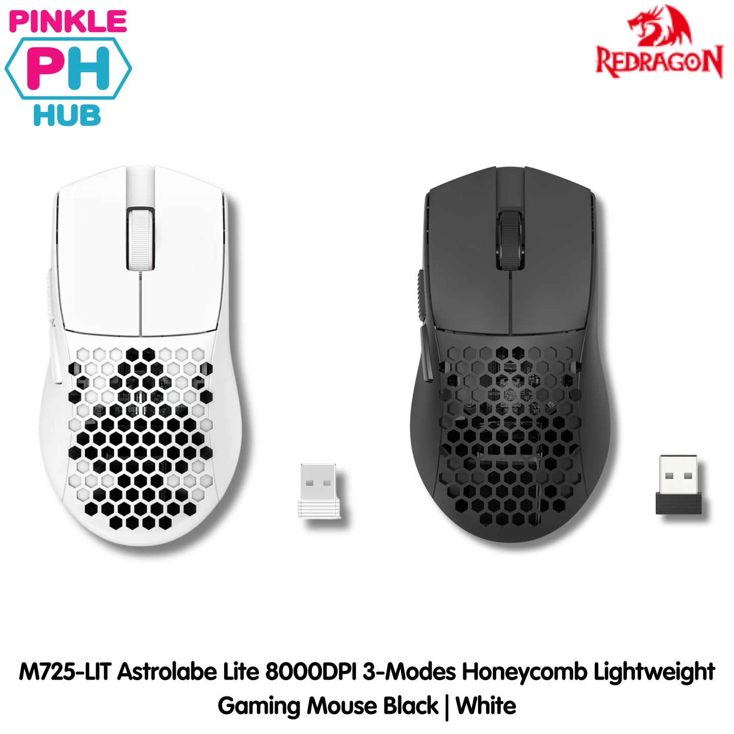Redragon M725-LIT Astrolabe Lite 8000DPI 3-Modes Honeycomb Lightweight Gaming Mouse Black | White