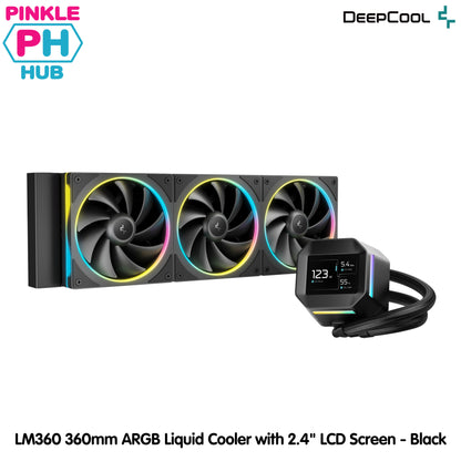 DEEPCOOL LM360 360mm ARGB Liquid Cooler with 2.4" LCD Screen - Black | White