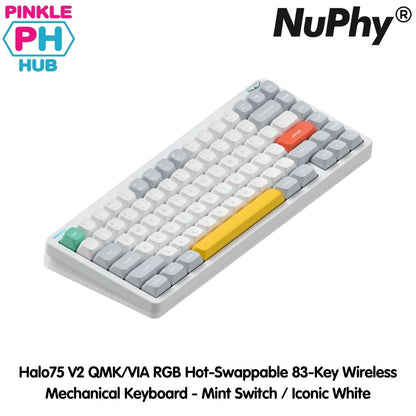 NuPhy® Halo75 V2 QMK/VIA RGB Hot-Swappable 83-Key Wireless Mechanical Keyboard - Mint Switch / Iconic White