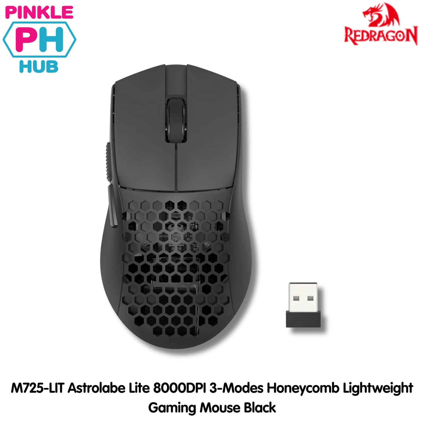 Redragon M725-LIT Astrolabe Lite 8000DPI 3-Modes Honeycomb Lightweight Gaming Mouse Black | White