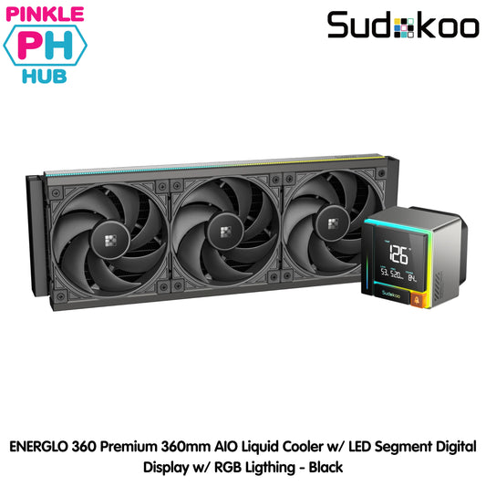 SUDOKOO ENERGLO 360 - Premium 360mm AIO Liquid Cooler w/ LED Segment Digital Display w/ RGB Lighting - Black | White