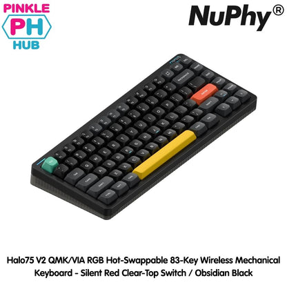 NuPhy® Halo75 V2 QMK/VIA RGB Hot-Swappable 83-Key Wireless Mechanical Keyboard - Silent Red Clear-Top Switch / Obsidian Black