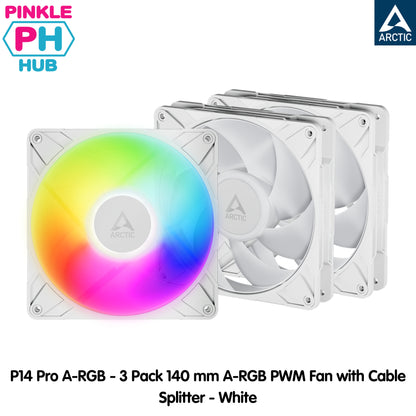 ARCTIC P14 Pro A-RGB - 3 Pack 140 mm A-RGB PWM Fan with Cable Splitter - White
