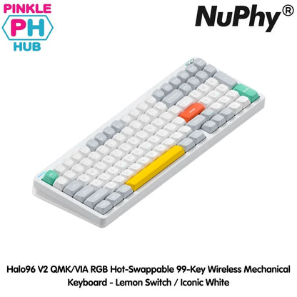 NuPhy® Halo96 V2 QMK/VIA RGB Hot-Swappable 99-Key Wireless Mechanical Keyboard - Lemon Switch / Iconic White