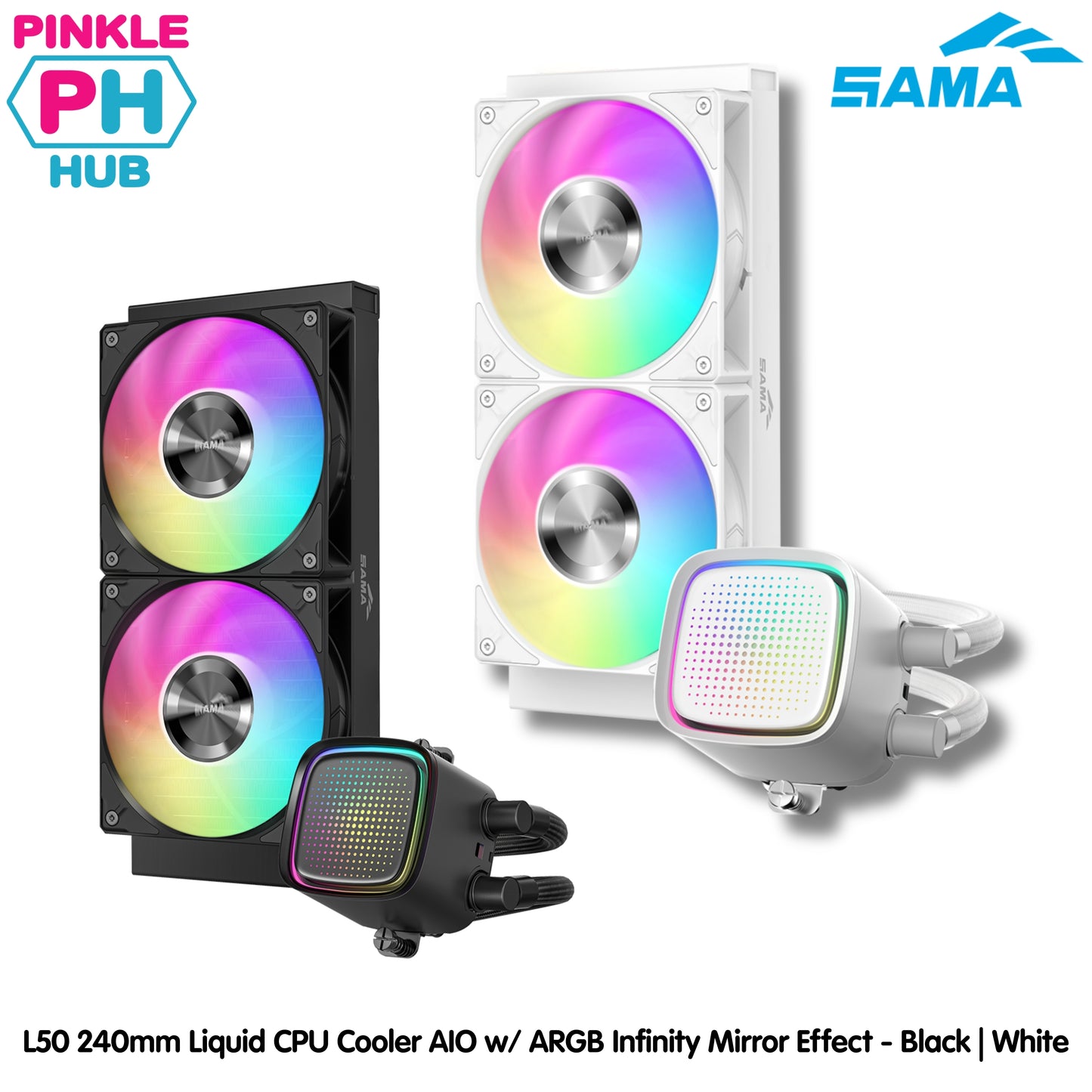 SAMA L50 240mm Liquid CPU Cooler AIO w/ ARGB Infinity Mirror Effect - Black | White