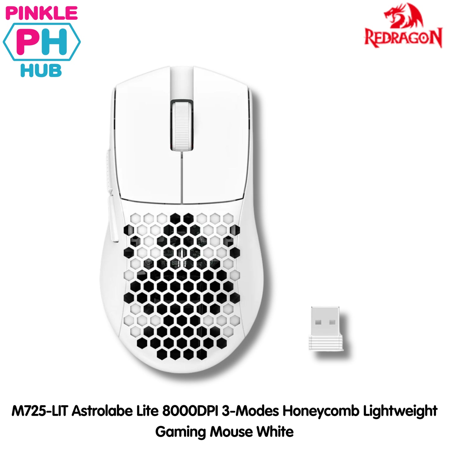 Redragon M725-LIT Astrolabe Lite 8000DPI 3-Modes Honeycomb Lightweight Gaming Mouse Black | White